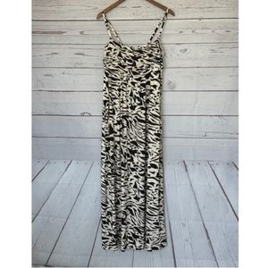 SOMA Cream Brown Animal Print Cami Maxi Dress Size Large